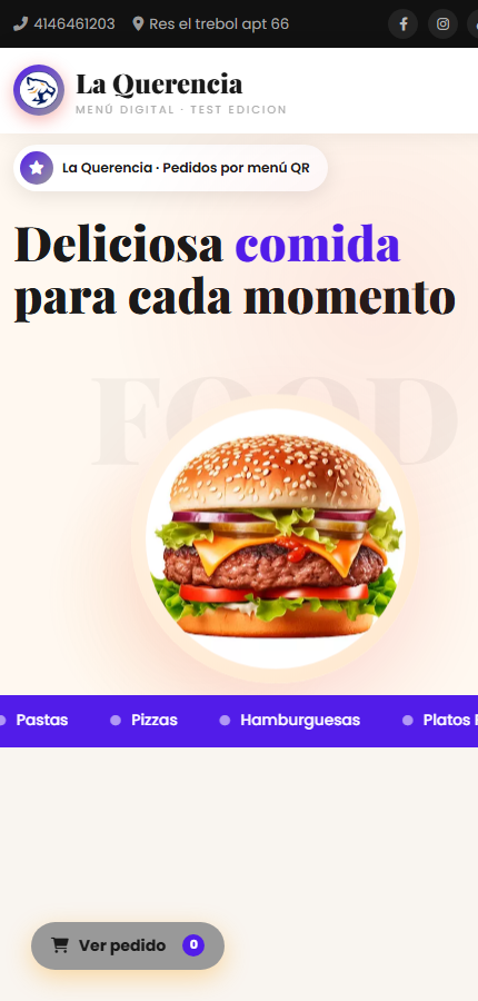 Captura: Menú del cliente