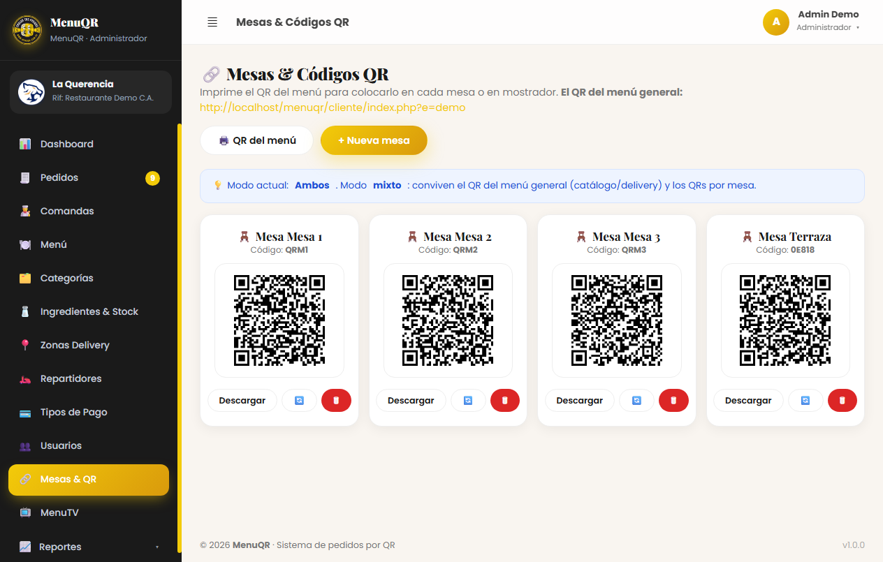 Captura: Mesas & Códigos QR